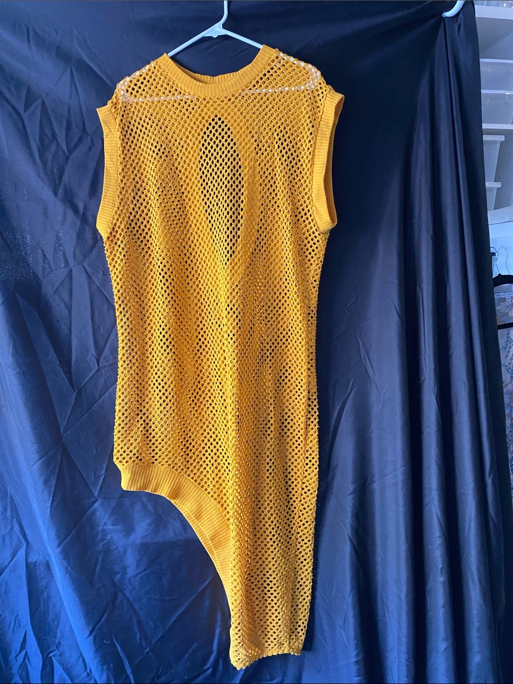 Zara Mustard Yellow Asymmetric Mesh Swim Cover-Up